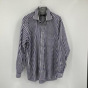 St Croix button front cotton striped shirt navy blue white Italy men XXL